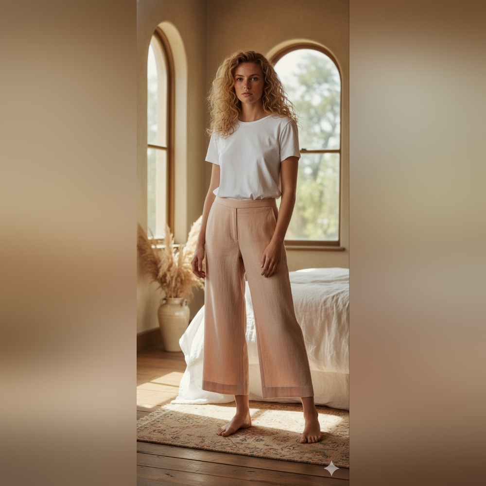 Banana Republic Cream Satin Wide Leg Pants High Waist